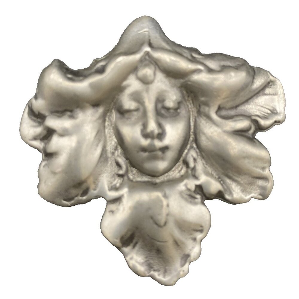 Art Nouveau Brooch Pendant Fine Pewter Signed Hudson Orchid Lady Victorian Style